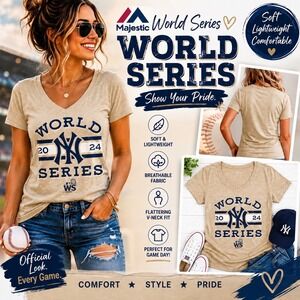 Majestic Threads New York Yankees Womens Modest V-Neck Cream T-Shirt Medium NEW